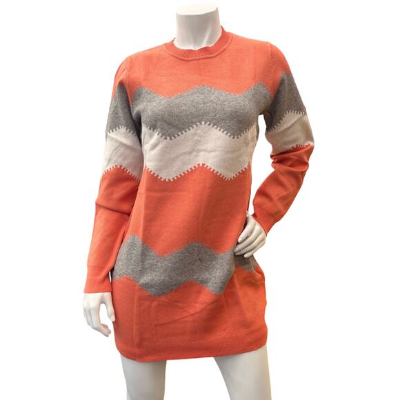 Koinshha Women Striped Mini Bodycon Sweater Dress LongSleeve Knitting Pullover L - Picture 2 of 8